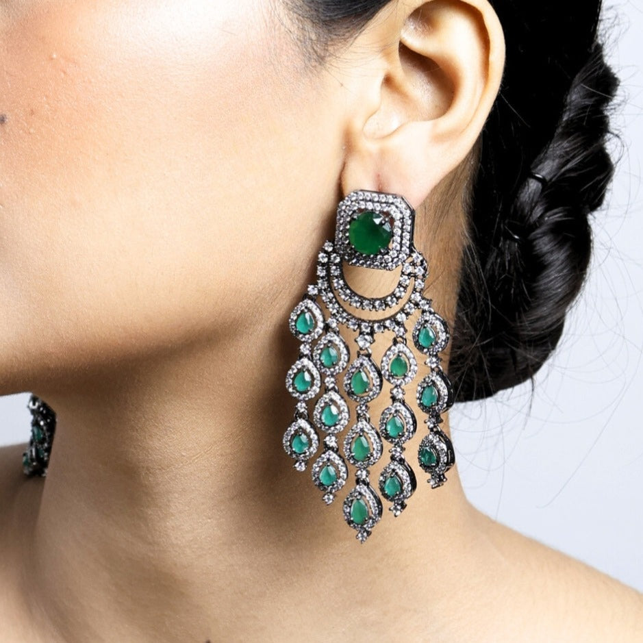 sachin and babi light blue dress Zircons Leaf Shape 18k Gold Green Emerald Topaz Cz Crystal Big Drop Earrings  For Women Party Engagement Jewelry Gifts : Amazon.co.uk: Fashion