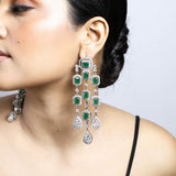Emerald Silver Diamond Chandelier Earrings