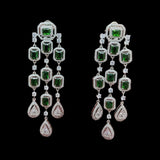 Emerald Silver Diamond Chandelier Earrings