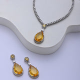 Citrine Teardrop Necklace-Earrings set