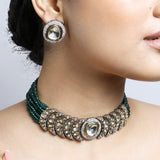 Thin Green kundan choker with Earrings Set