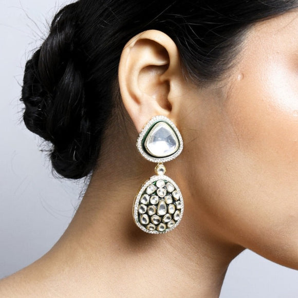 Green Meenakari Polki Earrings