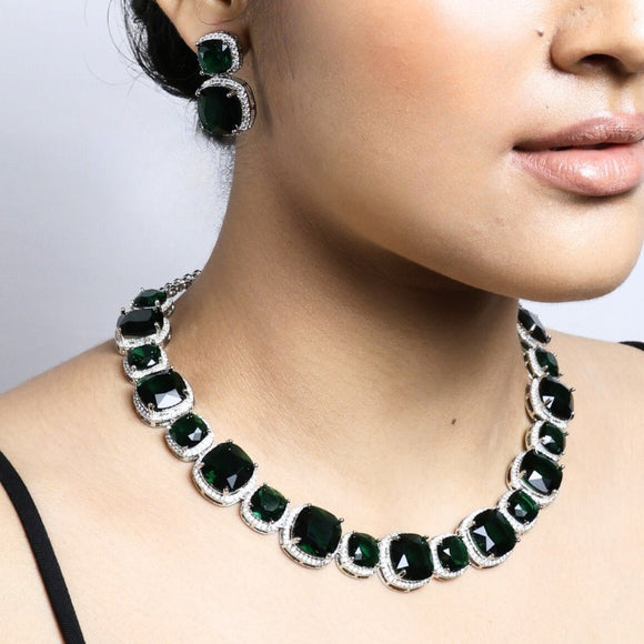 Zilmil Emerald Necklace with Earrings Set