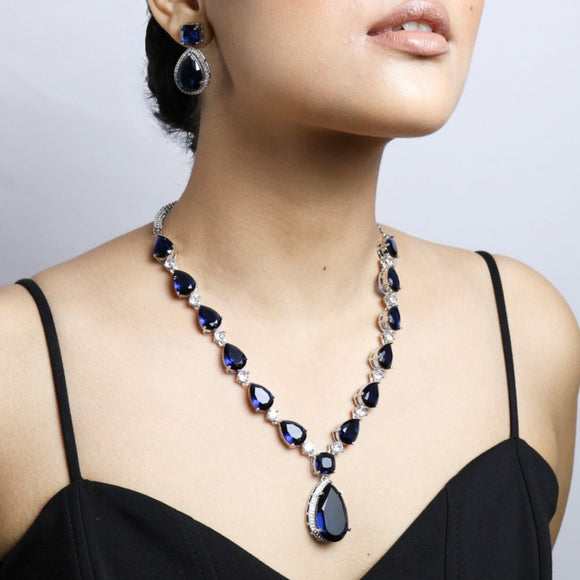 Ocean Diamond Necklace with Earrings Set