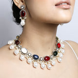 Navratan Necklace with Baroques and Earrings Set