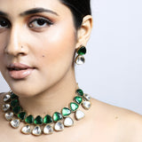 Green stones with Kundan Necklace with Earrings Set