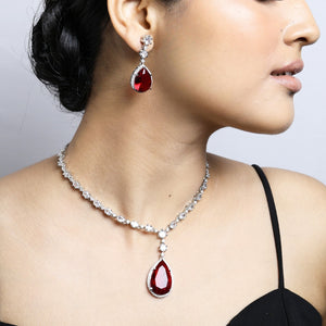 Myra Ruby Pendant Diamond Necklace with Earrings Set