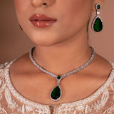 Myra Emerald Pendant Diamond Necklace with Earrings Set