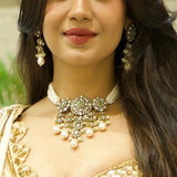 Layered Polki & Pearl Studded Choker with Earrings Set