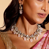 Blush Polki Diamond Necklace with Earrings Set