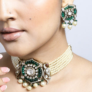Falguni Kundan Pearl Choker with Earrings Set