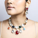 Navratna kundan Necklace with Earrings Set