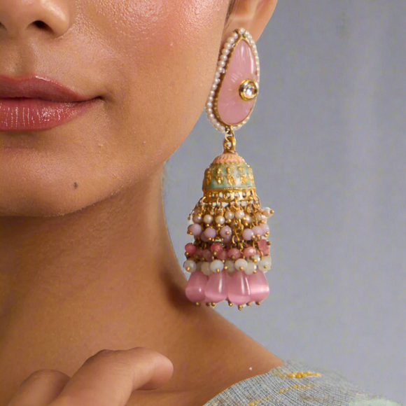 Rosy Charm Jhumka Earrings