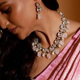 Blush Polki Diamond Necklace with Earrings Set