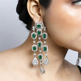 Emerald Silver Diamond Chandelier Earrings
