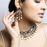 Antique Navratana Kundan Diamond Necklace with Earrings Set