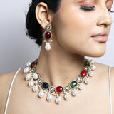 Navratan Necklace with Baroques and Earrings Set