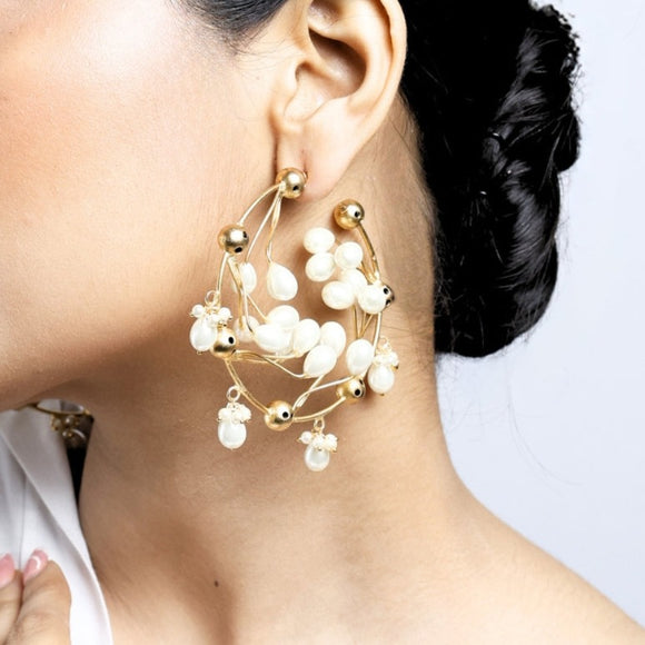 Pearl Gold Hoop Earrings