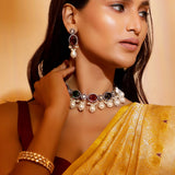 Navratan Necklace with Baroques and Earrings Set