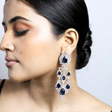 Sapphire Silver Diamond Multi layered Dangler Earrings