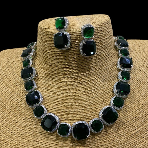 Zilmil Emerald Necklace with Earrings Set