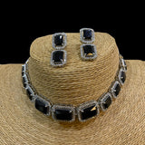 Black Stones Diamond Necklace with Earrings