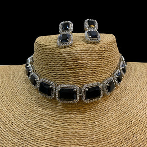 Black Stones Diamond Necklace with Earrings
