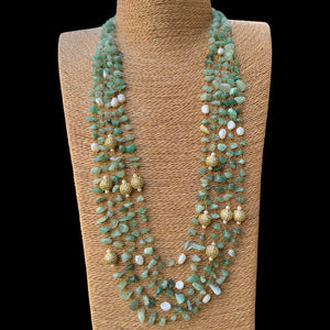 Layered Sea Green Beads Necklace