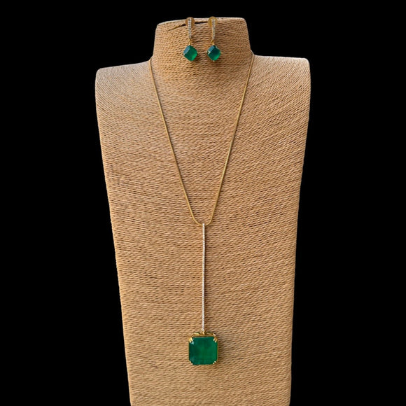 Emerald Stone Western Necklace with Earrings Set