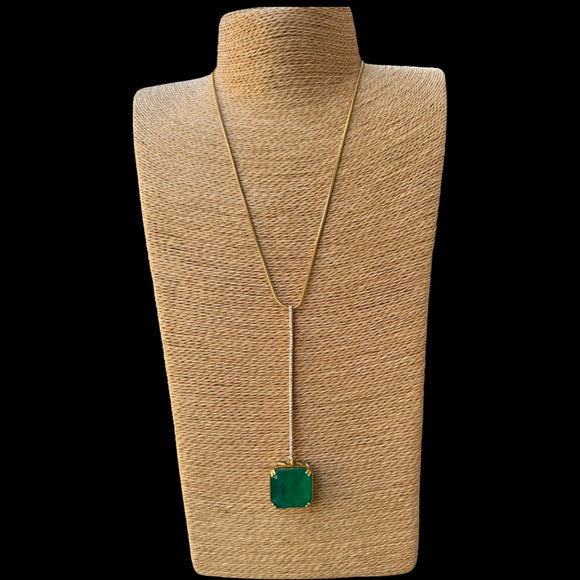 Emerald Stone Western Necklace with Earrings Set