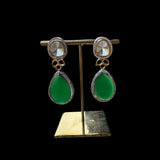 Two Tone Finish Kundan Polki & Green Stone Necklace with Earrings Set