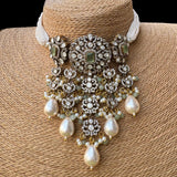 Layered Polki & Pearl Studded Choker with Earrings Set
