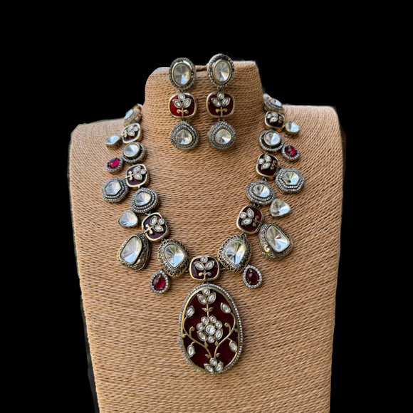 Ruby Polki Kundan Long Necklace with Earrings Set