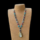 Gold Finish Zircon Polki & Multi-Colored Stones Long Necklace Set