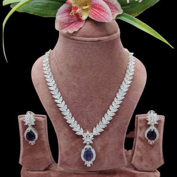 Blue Sapphire Long Pendant Necklace with Earrings