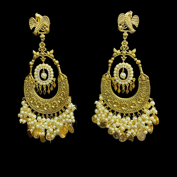 Gold and Pearl Chand bali Earrings