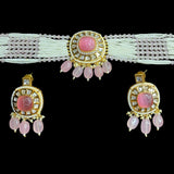 Coral Kundan Pearl Choker with Earrings Set