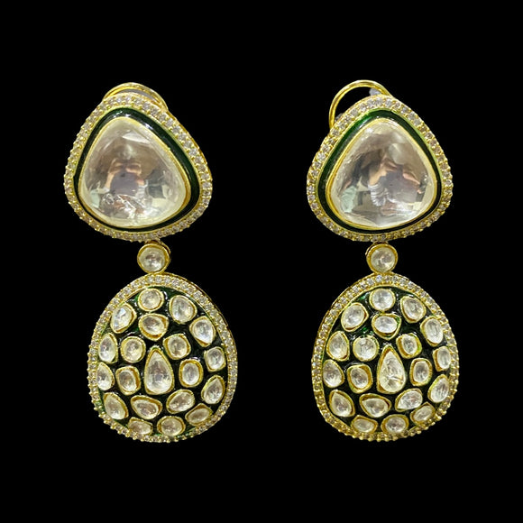 Green Meenakari Polki Earrings