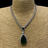 Myra Emerald Pendant Diamond Necklace with Earrings Set