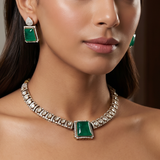 Emerald Necklace with Earrings Set