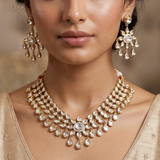 Kundan Stone Necklace Gold Plated with Earrings Set