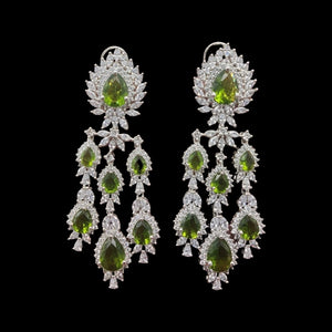 Neon Green Silver Diamond Multi layered Earrings