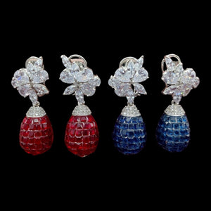 Handcrafted Diamond and Stones Earrings (Red/Blue)