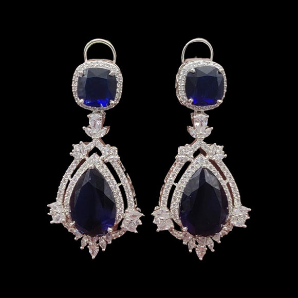 Royal Blue American Diamond Drop Earrings