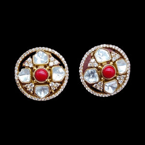 Red Kundan Diamonds Stud Earrings