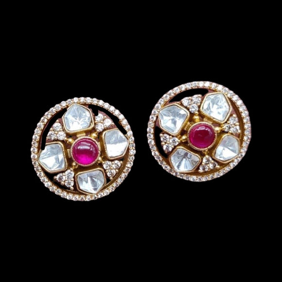 Pink Kundan Diamond Stud Earrings