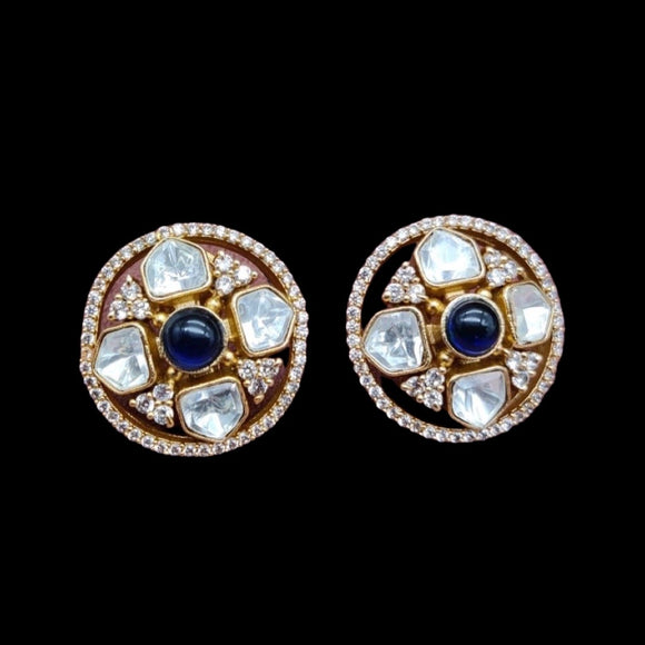Royal Blue Kundan Diamond Stud Earrings