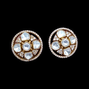 White Kundan Diamond Stud Earrings
