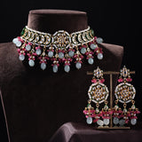 Kundan Choker with Aqua Quartz drops