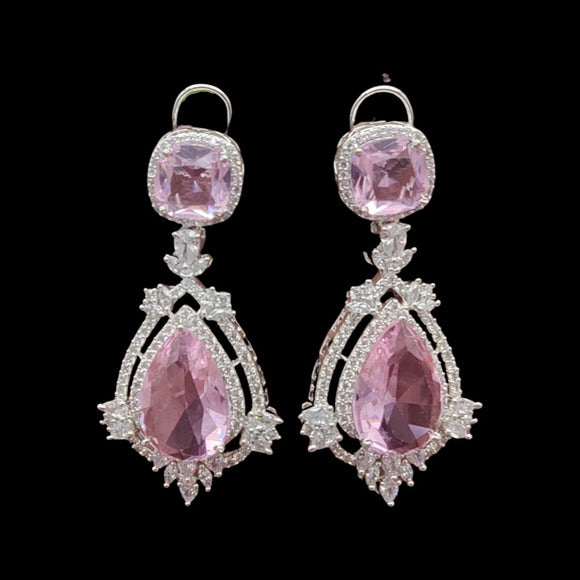 Pastel Pink American Diamond Drop Earrings
